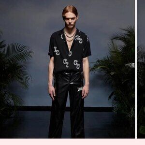 JOSE MARIA GONZALEZ Men Lapel Neck Tooth Print Button Front Shirt Black Size M N